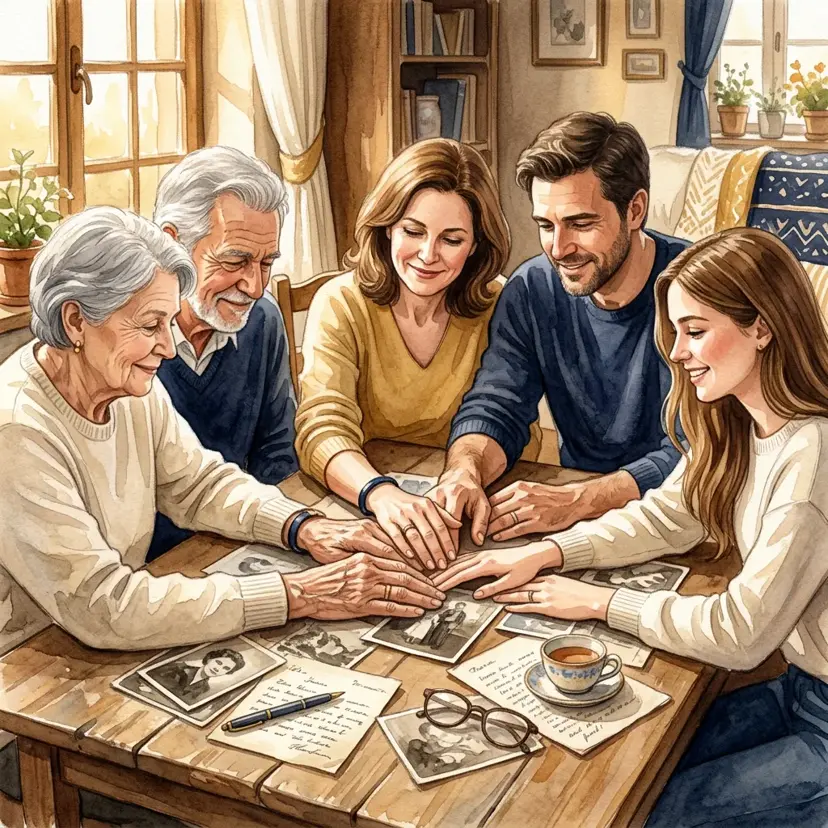 Family members of different generations contributing memories together